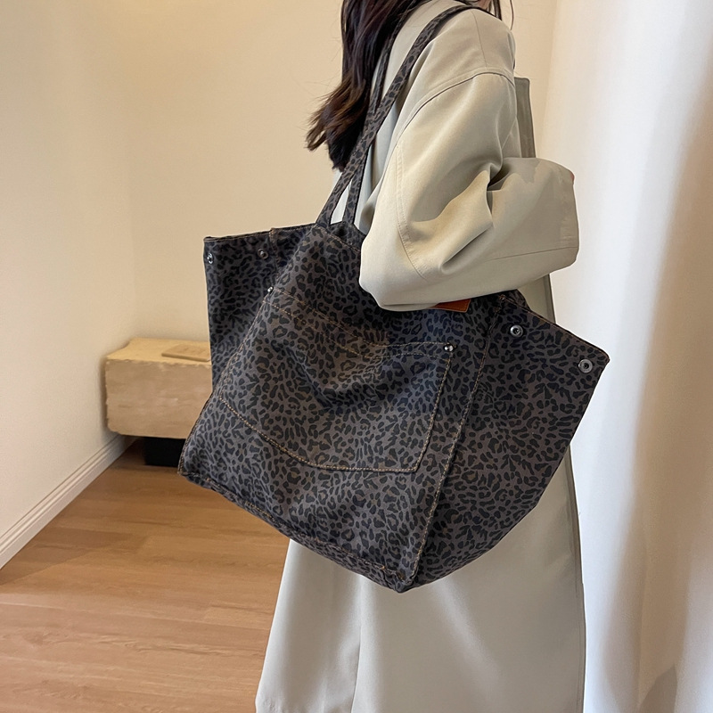 Women'S Vegan Bags - Сумка-тоут с леопардовым принтом, винтажная холщовая