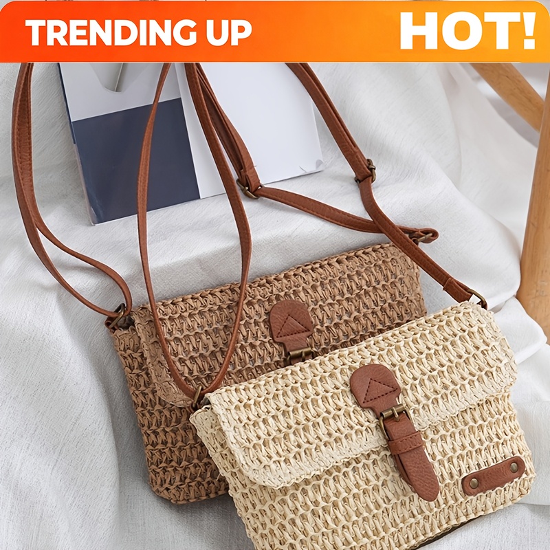 Woven Straw Bag - Винтажная женская сумка-кроссбоди из плетеной соломки