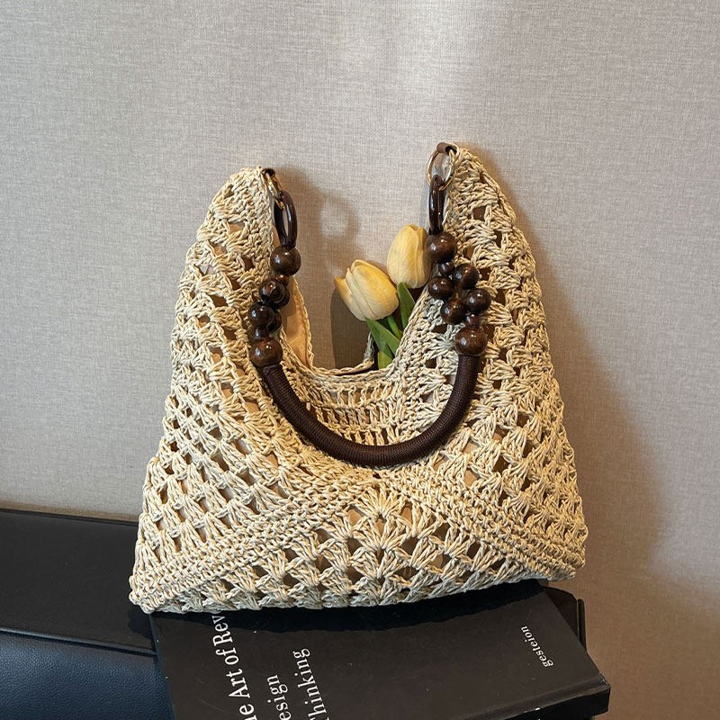 Woven Straw Bag - Пляжная сумка-тоут из соломы с большой