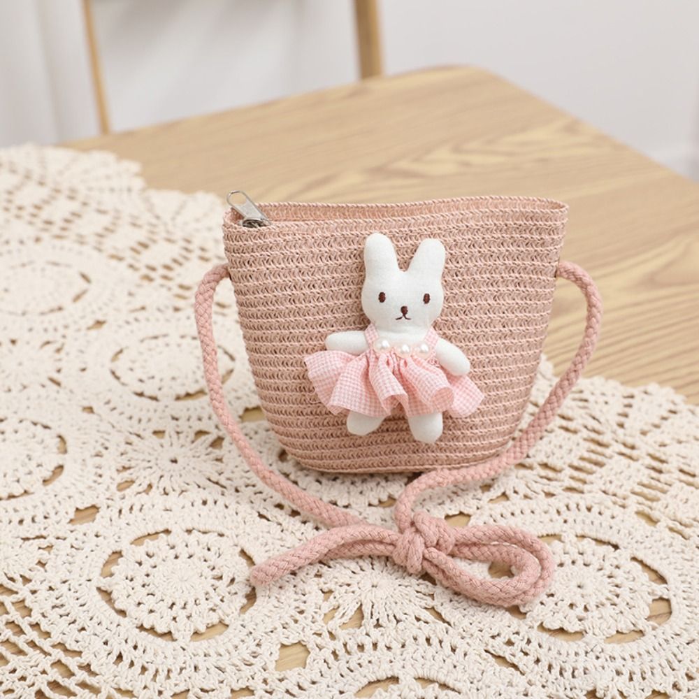 Woven Straw Bag - Милая мультяшная сумка-зайчик с соломенным плетением,