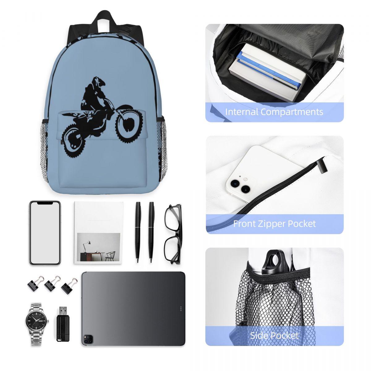 Women Bags Vector - Рюкзак Moto X Dirt Bike Monotone
