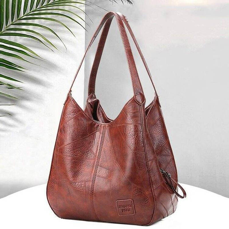 Women'S Vegan Bags - Вместительная винтажная кожаная сумка-тоут с тремя